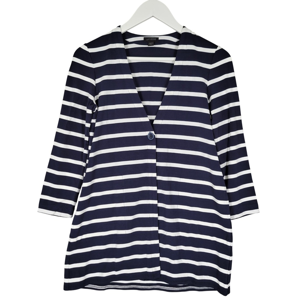 J. Jill Cardigan Women XS Petite Navy Blue White Striped Wearever Collection